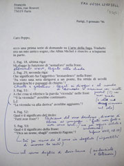 fax di risposta a Francois Bouchard per chiarire alcuni punti della traduzione di L’arte della fuga in lingua francese