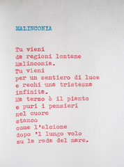 dattiloscritto in inchiostro rossa della poesia Malinconia