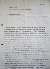 giudizio dattiloscritto su Il giardiniere contro il becchino di Antonio Porta