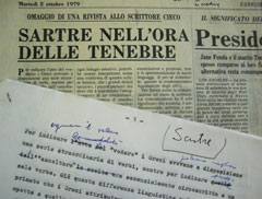 articolo e dattiloscritto con correzioni per il breve saggio su Sartre